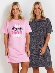 Yours Curve Pink Dream Starts Here Sleeptee 2 Pack - Image 1 of 8
