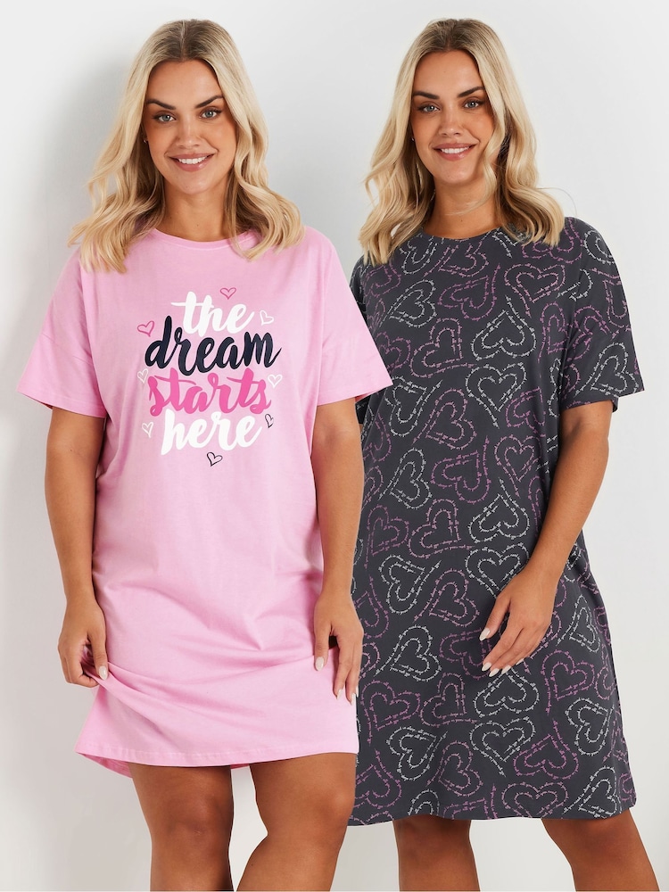 Yours Curve Pink Dream Starts Here Sleeptee 2 Pack - Image 1 of 8