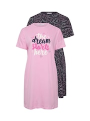 Yours Curve Pink Dream Starts Here Sleeptee 2 Pack - Image 6 of 8