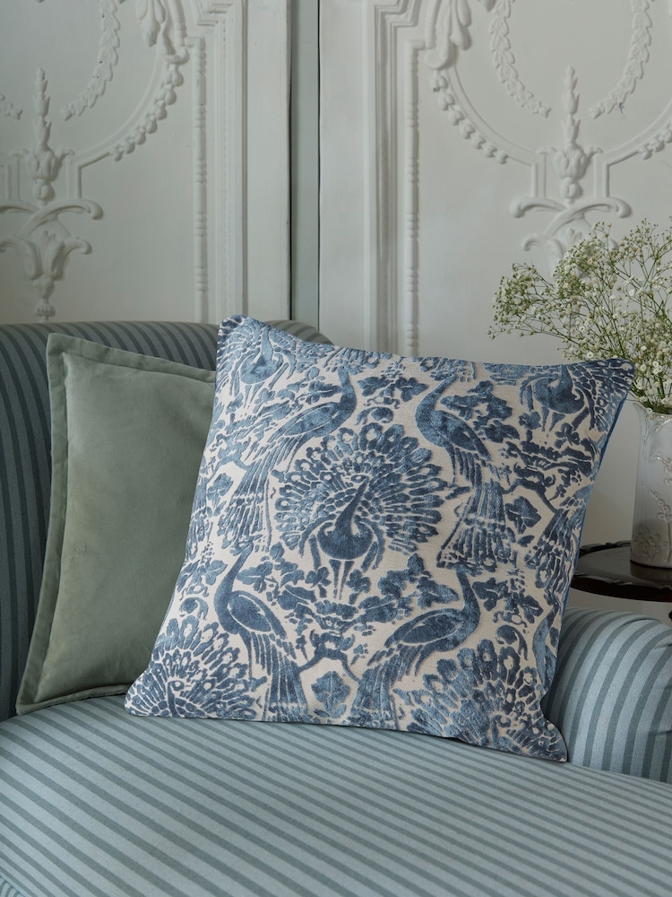 Laura Ashley Dusky Seaspray Peacock Damask Cushion - Image 1 of 4