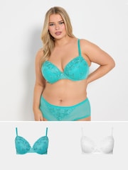 Yours Curve Green Floral Embellished Padded Bras 2 Pack - Image 1 of 8