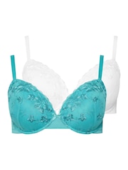 Yours Curve Green Floral Embellished Padded Bras 2 Pack - Image 6 of 8