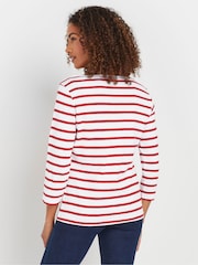 M&Co Red/Navy Blue Floral Print and Stripe Slash Neck 100% Cotton Tops 3 Pack - Image 4 of 9