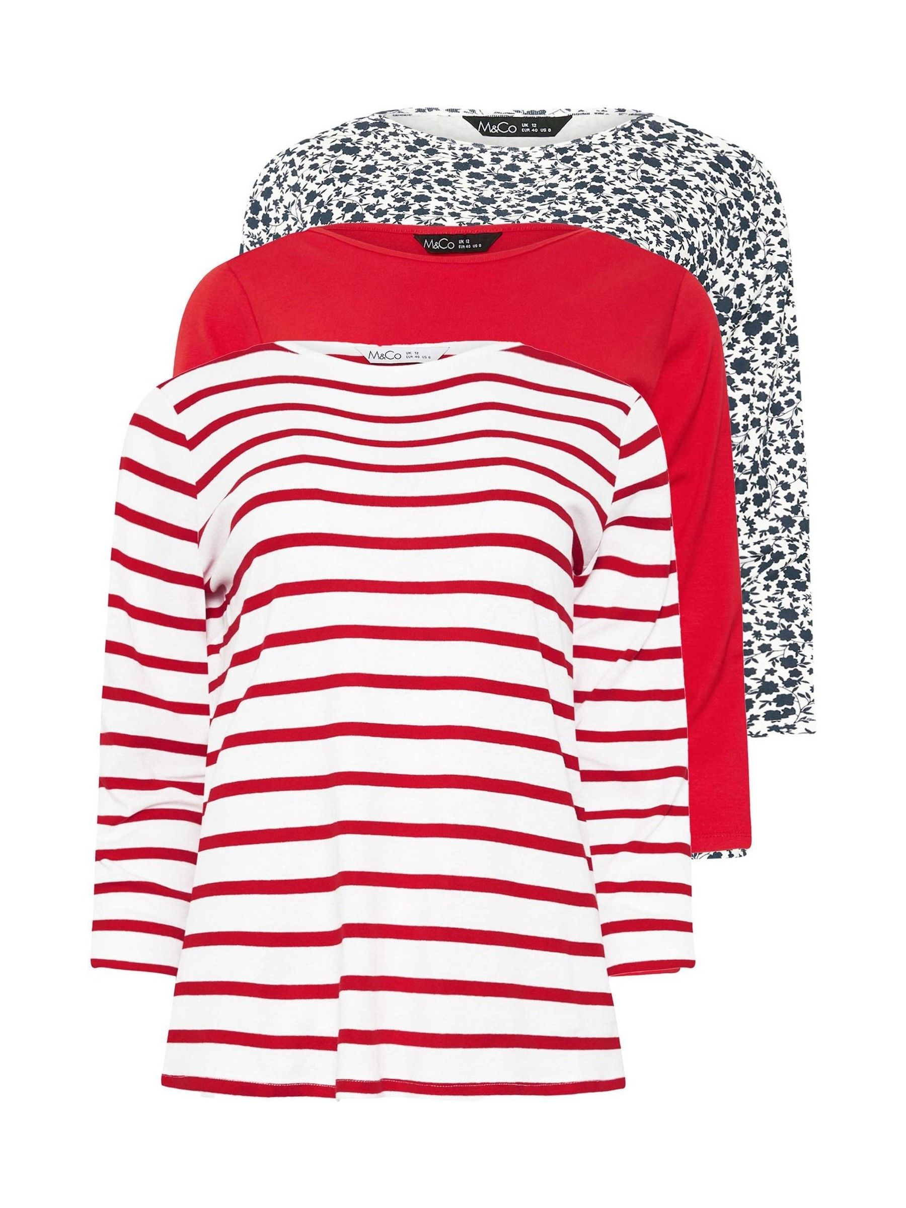 Buy M&Co Red/Navy Blue Floral Print and Stripe Slash Neck
