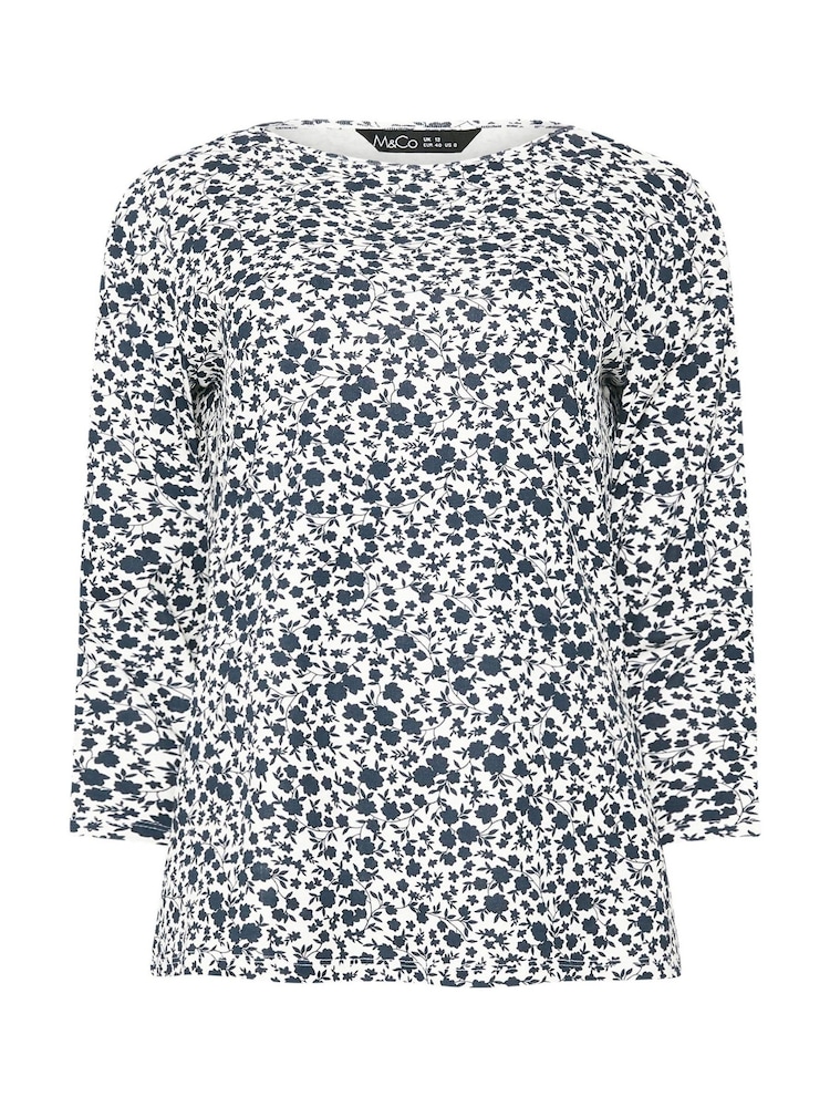 M&Co Red/Navy Blue Floral Print and Stripe Slash Neck 100% Cotton Tops 3 Pack - Image 9 of 9