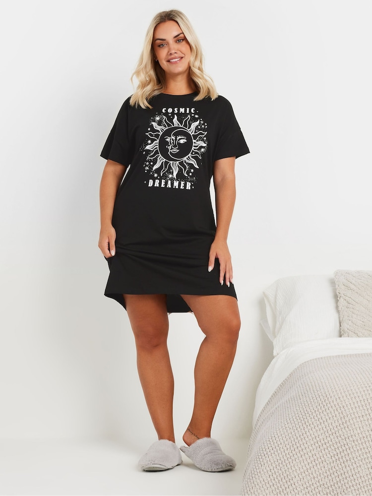 Yours Curve Black Cosmic Dreamer Sleep T-Shirt 2 Pack - Image 2 of 8
