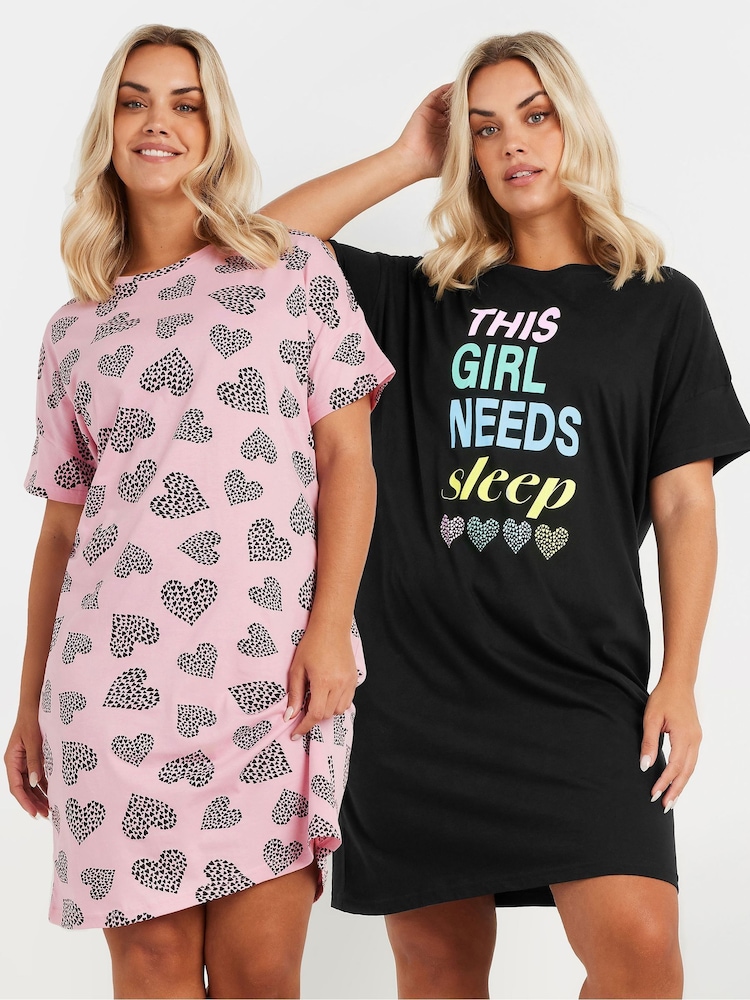Pack de 2 camisones para dormir de 100% algodón Girl Needs de Yours Curve - Imagen 1 de 8 Pack de 2 camisones para dormir de 100% algodón Girl Needs de Yours Curve - Imagen 1 de 8