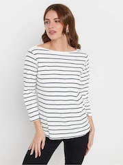 M&Co Navy Blue/White Stripe Slash Neck 100% Cotton Top - Image 1 of 5