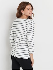 M&Co Navy Blue/White Stripe Slash Neck 100% Cotton Top - Image 3 of 5