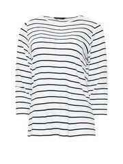 M&Co Navy Blue/White Stripe Slash Neck 100% Cotton Top - Image 5 of 5