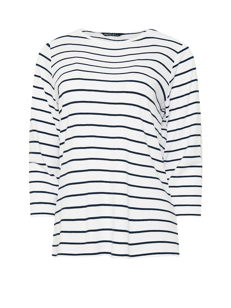 M&Co Navy Blue/White Stripe Slash Neck 100% Cotton Top - Image 5 of 5