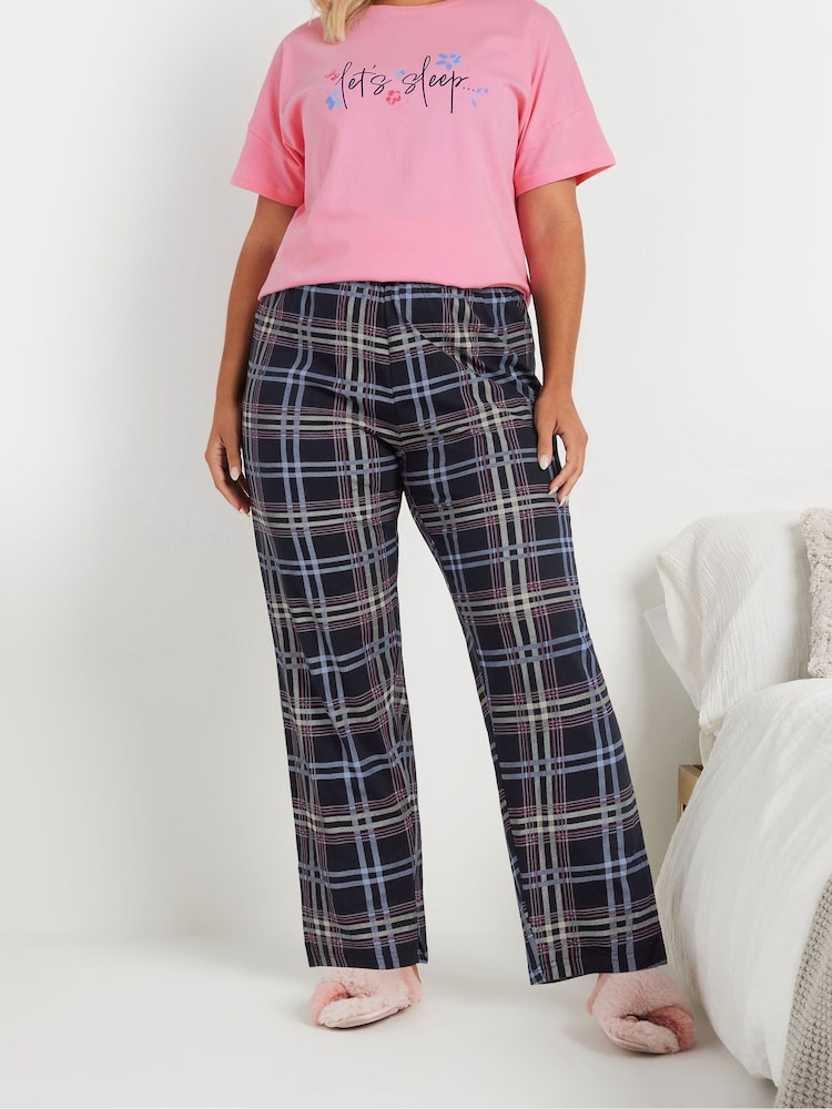 Yours Curve karierte Pyjamahose mit weitem Bein aus 100% Baumwolle - Bild 1 von 7 Yours Curve karierte Pyjamahose mit weitem Bein aus 100% Baumwolle - Bild 1 von 7