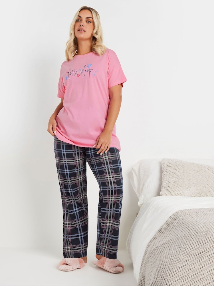 Yours Curve karierte Pyjamahose mit weitem Bein aus 100% Baumwolle - Bild 2 von 7 Yours Curve karierte Pyjamahose mit weitem Bein aus 100% Baumwolle - Bild 2 von 7