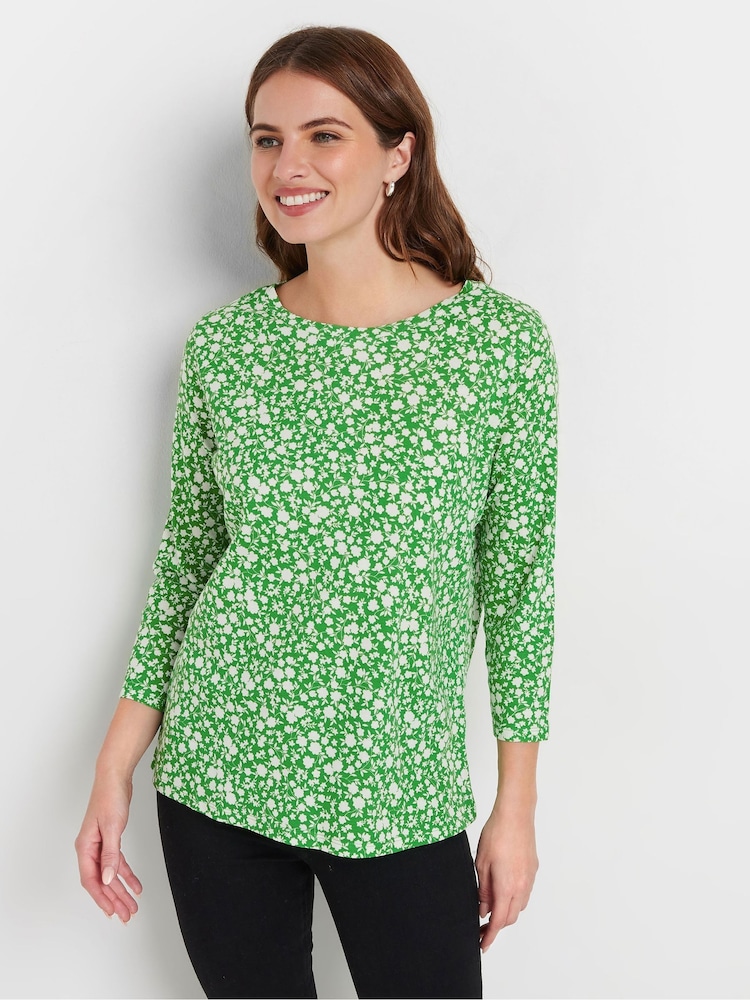 M&Co Green & White Ditsy Floral & Plain Tops Tops 3 Pack - Image 2 of 9