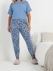 Yours Curve Blue Animal Cuffed 100% Cotton Pyjamas Pant - Image 1 of 5
