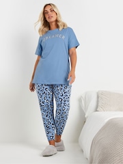 Yours Curve Blue Animal Cuffed 100% Cotton Pyjamas Pant - Image 2 of 5