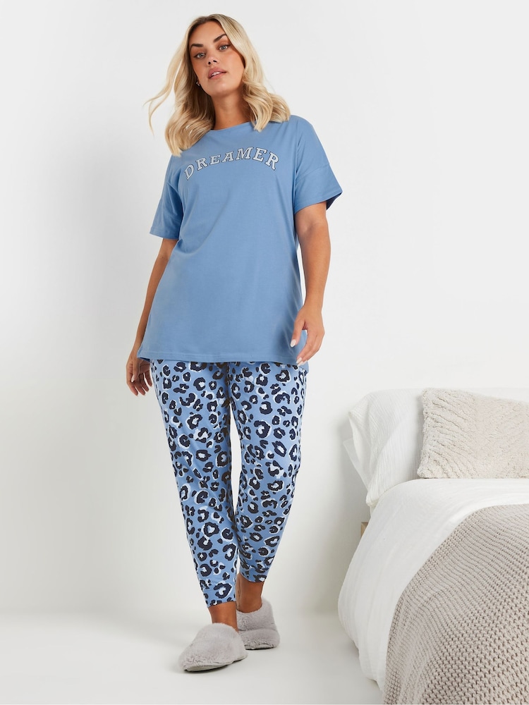 Yours Curve Blue Animal Cuffed 100% Cotton Pyjamas Pant - Image 2 of 5