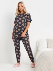 Yours Curve Green Animal Hearts And Stars 100% Cotton Pyjamas Set - Image 1 of 5