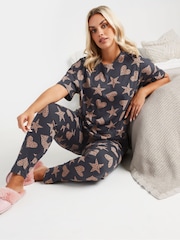 Yours Curve Green Animal Hearts And Stars 100% Cotton Pyjamas Set - Image 3 of 5