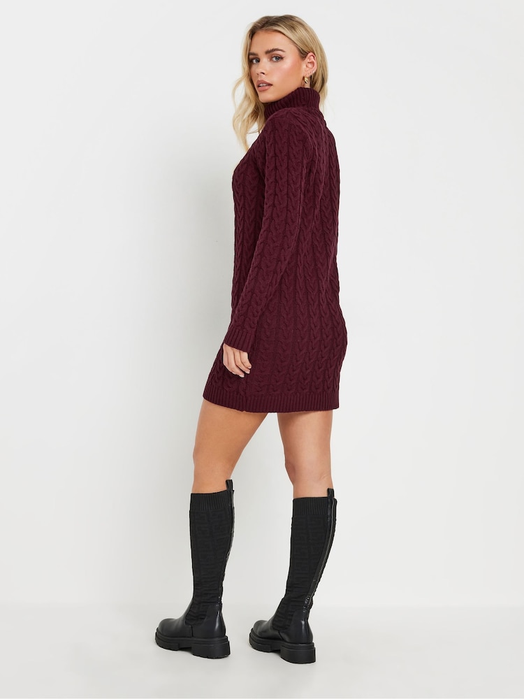 PixieGirl Petite Red Cable Knit Jumper Dress - Image 3 of 5