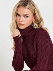 PixieGirl Petite Red Cable Knit Jumper Dress - Image 4 of 5