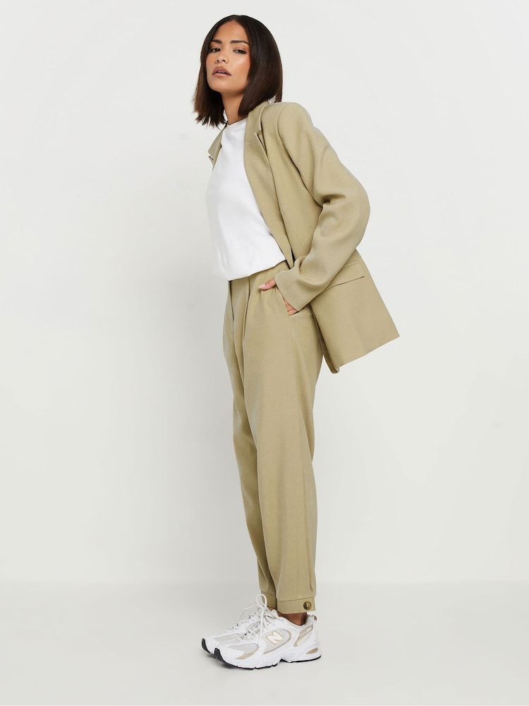 PixieGirl Petite Natural Barrel Button Cuffed Trousers - Image 1 of 5 PixieGirl Petite Natural Barrel Button Cuffed Trousers - Image 1 of 5