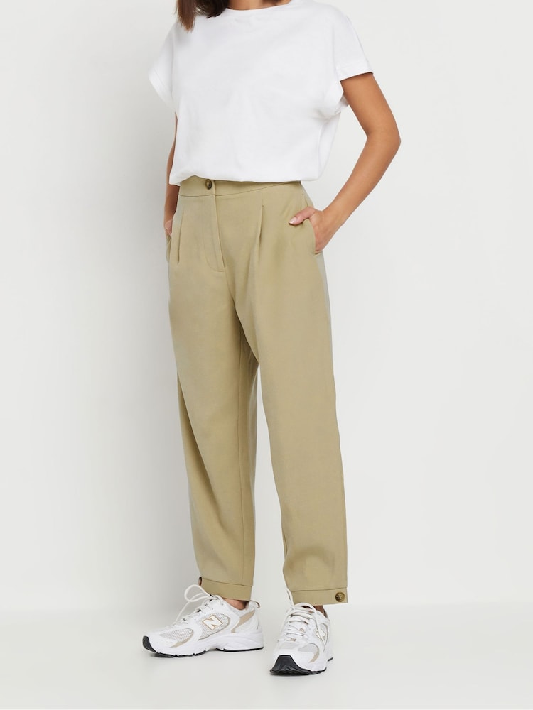 PixieGirl Petite Natural Barrel Button Cuffed Trousers - Image 2 of 5 PixieGirl Petite Natural Barrel Button Cuffed Trousers - Image 2 of 5
