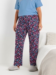 Yours Curve Blue Floral Print Wide Leg 100% Cotton Pyjamas Pants - Image 2 of 5