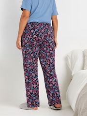 Yours Curve Blue Floral Print Wide Leg 100% Cotton Pyjamas Pants - Image 3 of 5