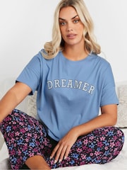 Yours Curve Blue Floral Print Wide Leg 100% Cotton Pyjamas Pants - Image 4 of 5