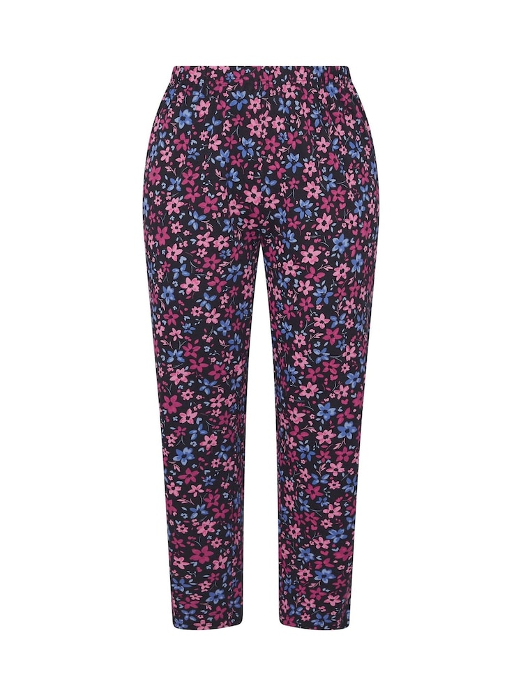 Yours Curve Blue Floral Print Wide Leg 100% Cotton Pyjamas Pants - Image 5 of 5