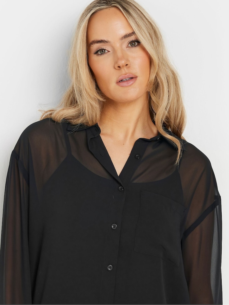 Long Tall Sally Black Georgette Sheer Shirt - Image 4 of 5