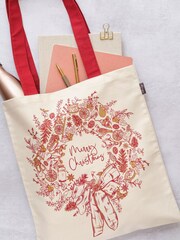 Victoria Eggs Red Christmas Wreath Canvas Bag - Image 1 of 3
