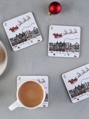 Victoria Eggs Red Santas Sleigh set of 4 Coasters - Image 1 of 3