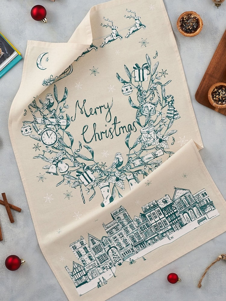 Victoria Eggs Teal Night Before Christmas Set of 2 Tea Towels - Image 1 of 3