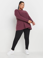 Yours Curve Purple Long Sleeve Ribbed Swing T-Shirt - Image 2 of 5