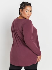 Yours Curve Purple Long Sleeve Ribbed Swing T-Shirt - Image 3 of 5