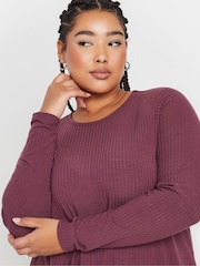 Yours Curve Purple Long Sleeve Ribbed Swing T-Shirt - Image 4 of 5