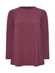 Yours Curve Purple Long Sleeve Ribbed Swing T-Shirt - Image 5 of 5