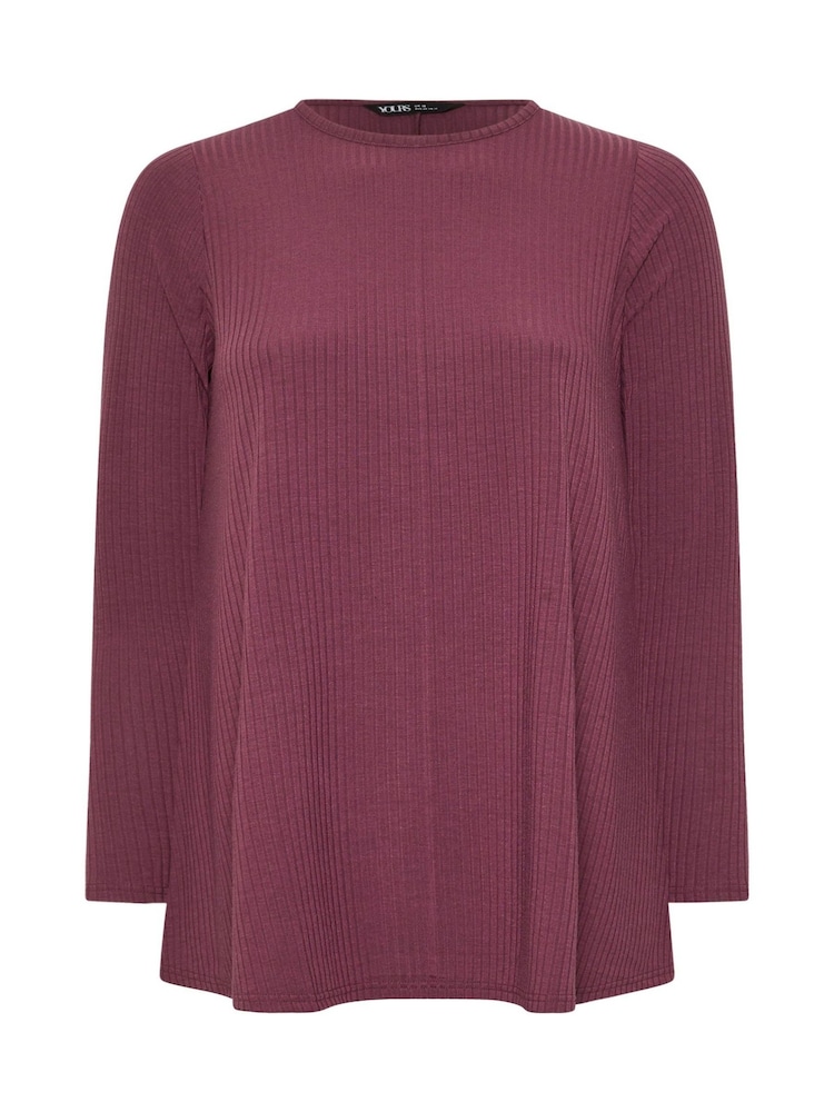 Yours Curve Purple Long Sleeve Ribbed Swing T-Shirt - Image 5 of 5