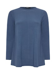Yours Curve Blue Long Sleeve Ribbed Swing T-Shirt - Image 5 of 5