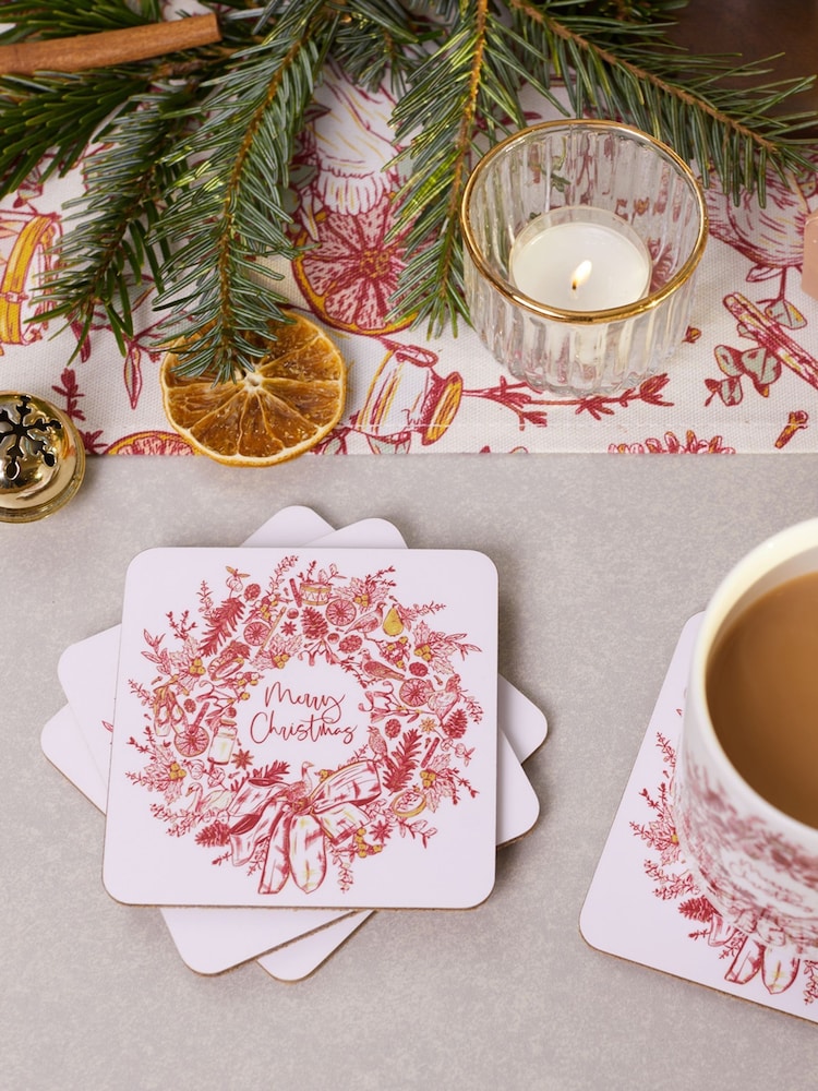 Victoria Eggs Red Christmas Wreath Set of 4 Coasters - Image 1 of 3