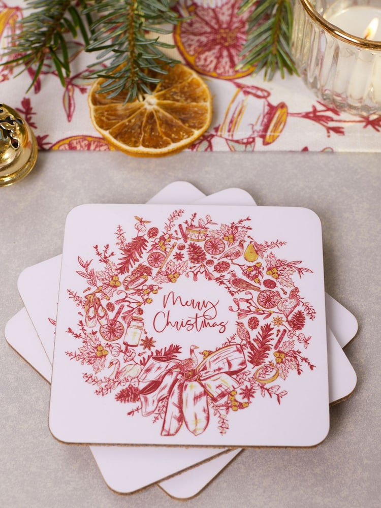 Victoria Eggs Red Christmas Wreath Set of 4 Coasters - Image 2 of 3
