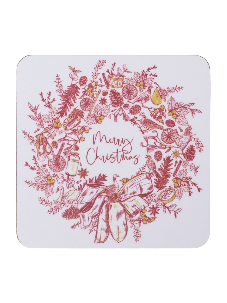 Victoria Eggs Red Christmas Wreath Set of 4 Coasters - Image 3 of 3