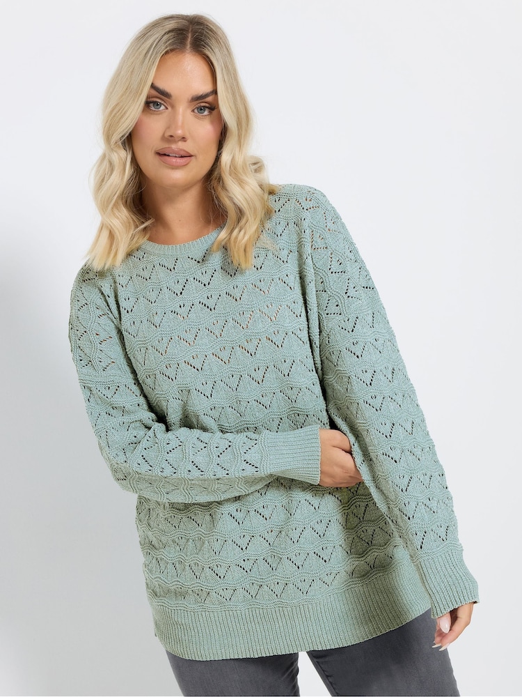 Yours Curve Blue Pointelle Chenille Jumper - Image 1 of 5 Yours Curve Blue Pointelle Chenille Jumper - Image 1 of 5