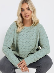 Yours Curve Blue Pointelle Chenille Jumper - Image 4 of 5