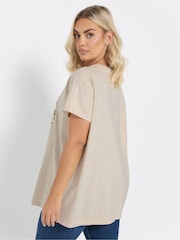 Yours Curve Natural Brown Sequin Leopard Heart Print T-Shirt - Image 3 of 5