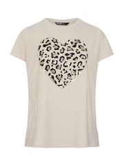 Yours Curve Natural Brown Sequin Leopard Heart Print T-Shirt - Image 5 of 5