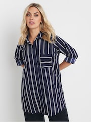 Yours Curve Blue Stripe Boyfriend Shirt - Image 1 of 5