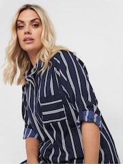 Yours Curve Blue Stripe Boyfriend Shirt - Image 4 of 5